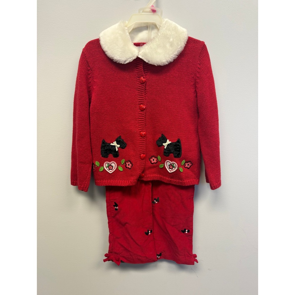 Vintage Good Lad of PA Kids Red Scottie Dog Cardigan and Corduroy Pants Set sz 4